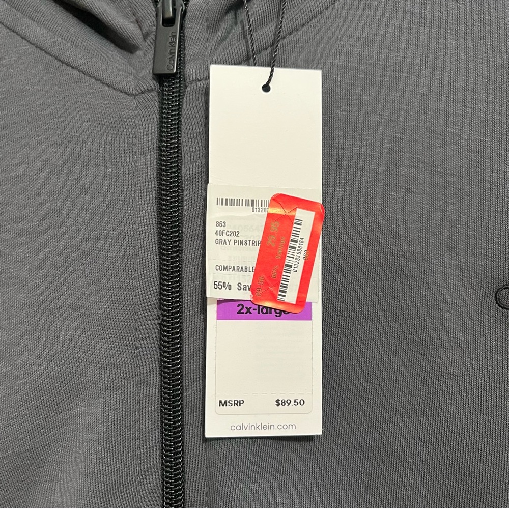 Calvin Klein Gray Pinstripe Mens XXL Zip Up Long Sleeve Hooded Track Jacket - Picture 5 of 11